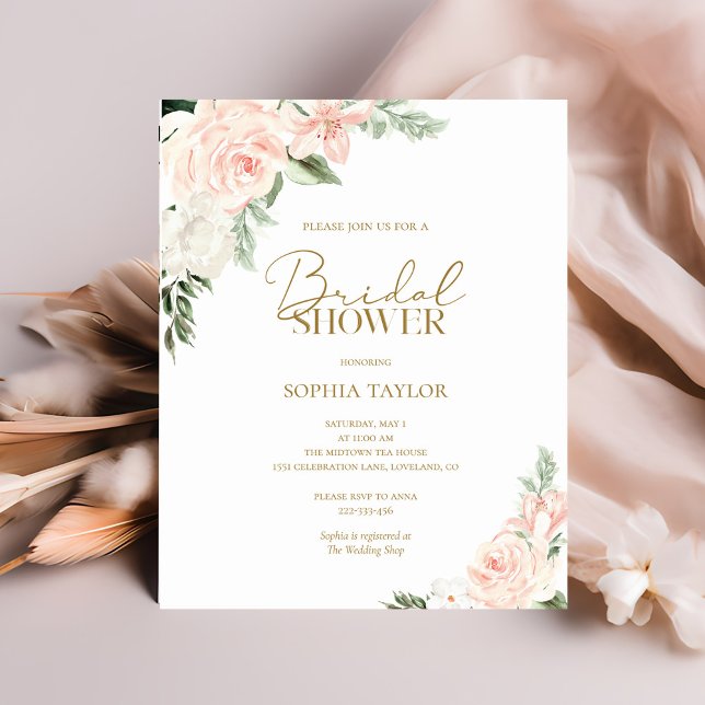 Budget Pink Gold Floral Bridal Shower Uitnodiging (Creator heeft geüpload)