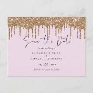 BUDGET Pink Gold Glitter Save the Date Weduwend Briefkaart