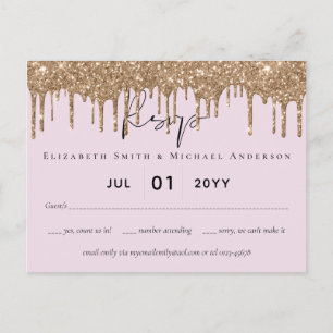 BUDGET Pink Gold Glitter Weddenschap RSVP Briefkaart