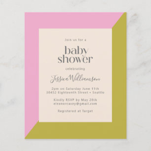 Budget Pink Green Border Baby shower Uitnodiging