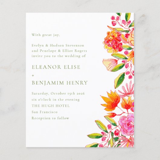 Budget Pink Green Floral Weddenschap (Voorkant)