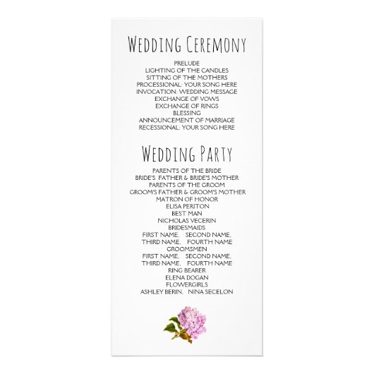 BUDGET Pink hydrangea floral bruiloft programme Reclamekaart (Achterkant)