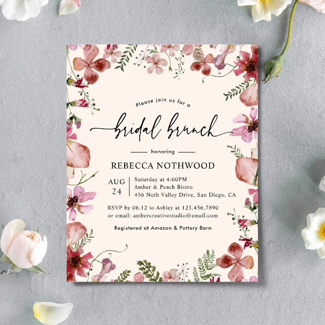 Budget Pink Magenta Flora Bridal Brunch Invitation (Creator heeft geüpload)