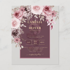 BUDGET Pink Maroon Wine Floral Wedding INVITE Flyer