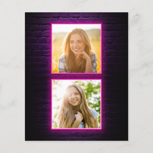 Budget Pink Neon Foto GraduPartij Uitnodiging (Achterkant)