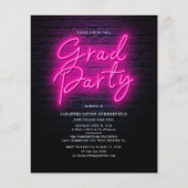 Budget Pink Neon Foto GraduPartij Uitnodiging (Voorkant)