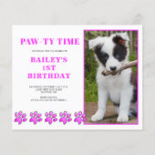 Budget Pink Pawty Time Hond Verjaardag Uitnodiging Flyer (Voorkant)