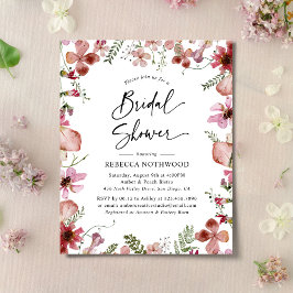 Budget Pink Peach Flora Bridal Shower Uitnodiging