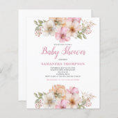 Budget Pink Peach Floral Baby shower Invitation (Voorkant / Achterkant)