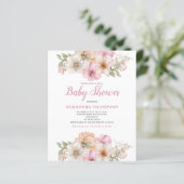 Budget Pink Peach Floral Baby shower Invitation (Staand voorkant)