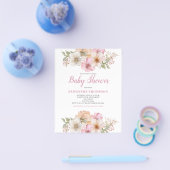 Budget Pink Peach Floral Baby shower Invitation Flyer (Enkel)
