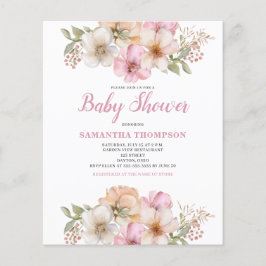 Budget Pink Peach Floral Baby shower Invitation Flyer