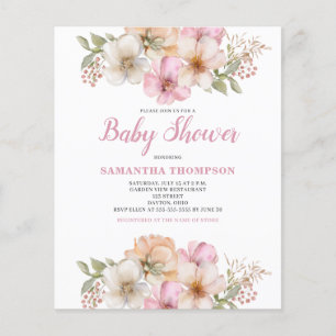 Budget Pink Peach Floral Baby shower Invitation Flyer
