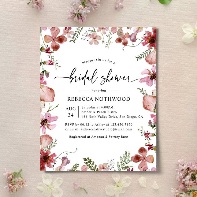 Budget Pink Peach Florals Bridal Shower Invitation (Creator heeft geüpload)