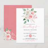 Budget Pink Peach Waterverf Floral Wedding Invite (Voorkant / Achterkant)