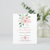 Budget Pink Peach Waterverf Floral Wedding Invite (Staand voorkant)