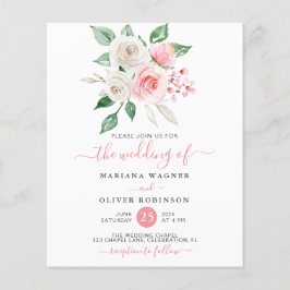 Budget Pink Peach Waterverf Floral Wedding Invite