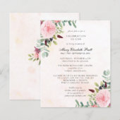 Budget Pink Peony Eucalyptus Funeral Invitation (Voorkant / Achterkant)