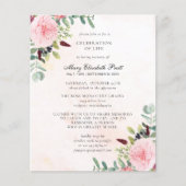 Budget Pink Peony Eucalyptus Funeral Invitation (Voorkant)