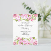 Budget Pink Peony Floral Photo Weddenschap (Staand voorkant)