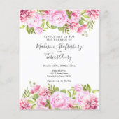 Budget Pink Peony Floral Photo Weddenschap (Voorkant)