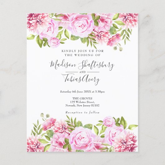 Budget Pink Peony Floral Photo Weddenschap (Voorkant)