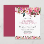 Budget Pink Peony Floral Wedding Invitation (Voorkant / Achterkant)