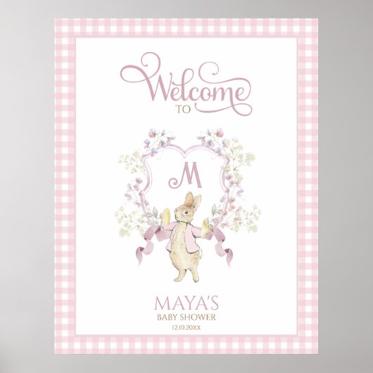 Budget Pink Peter the Rabbit Baby shower Welkom Poster (Voorkant)