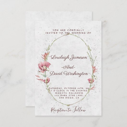 Budget Pink poppies bruiloft uitnodiging (Voorkant / Achterkant)