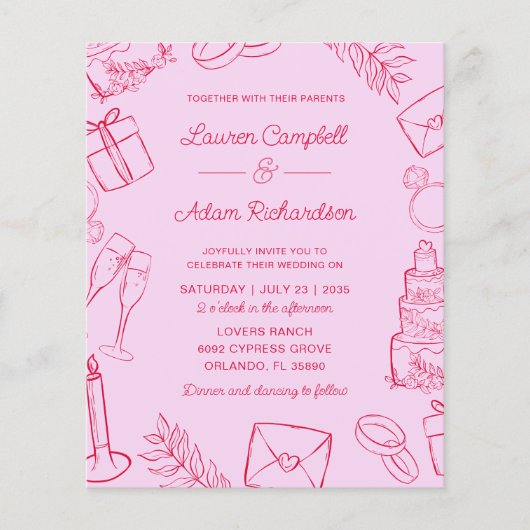 Budget Pink & Red Hand-Drawn Wedding (Voorkant)