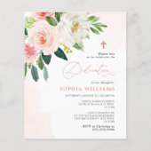 Budget Pink Rose Bloemen Toewijding Uitnodiging (Voorkant)