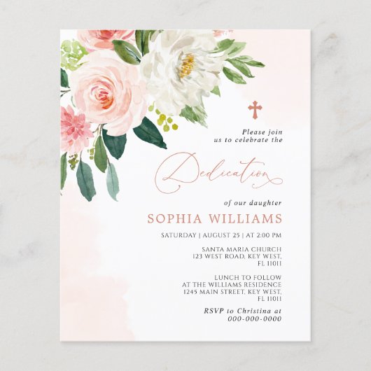 Budget Pink Rose Bloemen Toewijding Uitnodiging (Voorkant)