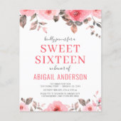 Budget Pink Rose Floral Sweet Sixteen Uitnodiging Flyer (Voorkant)