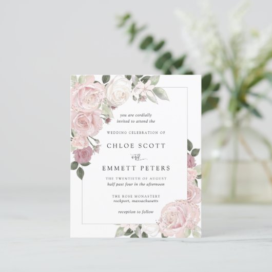 BUDGET Pink Rose Floral Weddenschap (Staand voorkant)