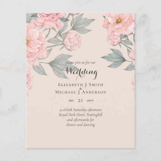 BUDGET Pink Sage Peach Wedding Invite Flyer (Voorkant)