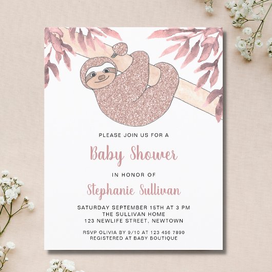 Budget Pink Sloth Baby shower Invitation