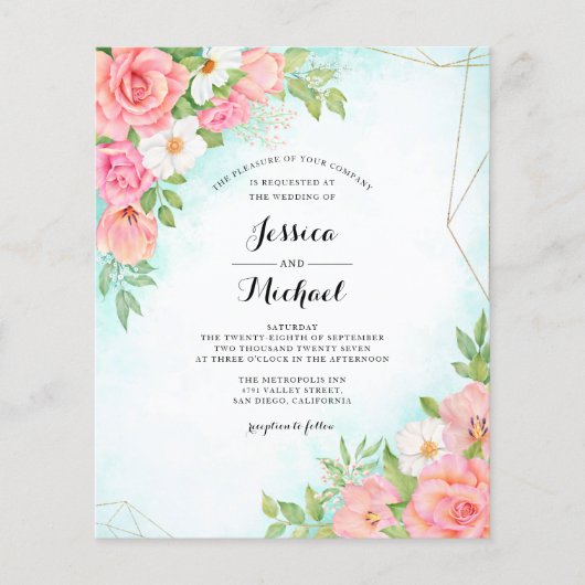 Budget Pink Turquoise Floral Wedding (Voorkant)