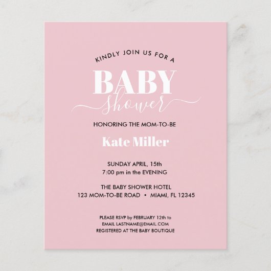 BUDGET PINK WHITE EN BLACK BABY SHOWER (Voorkant)