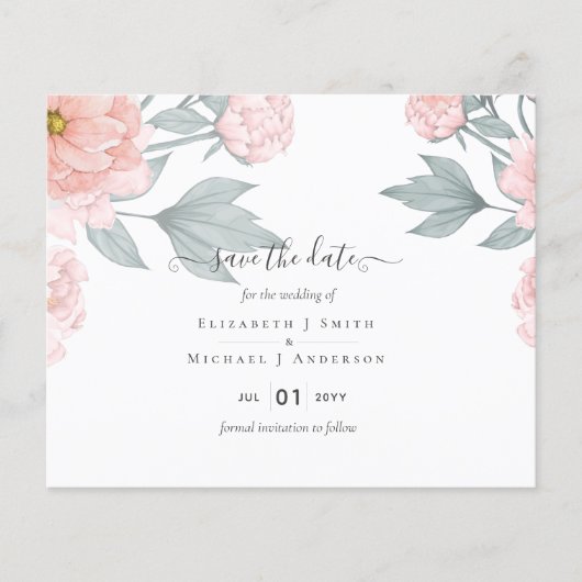 BUDGET Pioenrozen Roze Salie Perzik Bruiloft Flyer (Voorkant)