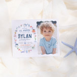 Budget Pirate under the Zee boys Photo Birthday<br><div class="desc">Ahoy daar, mateys! Bereid je voor op een waardig feest met deze leuke uitnodiging voor een piratenfeest! Aan de linkerkant staat in het budgetontwerp van de handbeschilderde waterverf een lijst van oceaandieren, waaronder een walvis, haai, dolfijn, kwal, krab, garnaal, zeester en stingray, met piraten petten en oogpatches. De tekst is...</div>