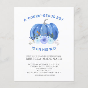 Budget Plezier Blauwe Pompoen Baby Shower Uitnodig Flyer