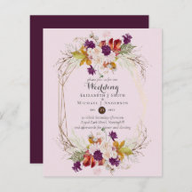 BUDGET Plum and Coral Floral Wedding Invitation