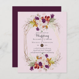 BUDGET Plum and Coral Floral Wedding Invitation