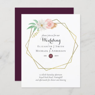 BUDGET Plum and Coral Floral Wedding Invitation