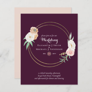 BUDGET Plum and Coral Floral Wedding Invitation