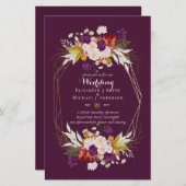BUDGET Plum and Coral Wedding Invitations A9 (Voorkant / Achterkant)