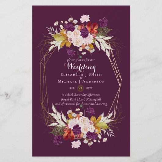 BUDGET Plum and Coral Wedding Invitations A9 (Voorkant)