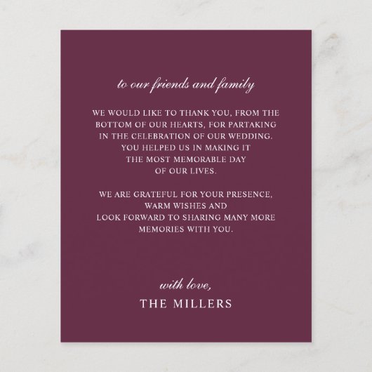 Budget Plum Bloemenbruiloft Dank u kaart (Achterkant)