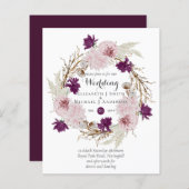 Budget Plum Blooms Blush Wreath Wedding Invites (Voorkant / Achterkant)