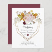 Budget plum Blush Pink Floral Wedding Invites (Voorkant / Achterkant)